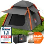 ELONEO Aufblasbares Camping Luftzelt 2 4 Personen Familienzelt mit Vordach, 250x250x190cm