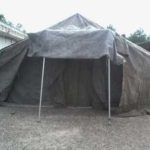 Zelt Bundeswehr Mannschaftszelt, Einheitszelt Typ 1, 10x5m mit Vorzelt 2m