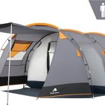 CampFeuer Zelt Super+ für 4 Personen, Grau / Schwarz, XXL Tunnelzelt mit 2 Eingängen und Vordach