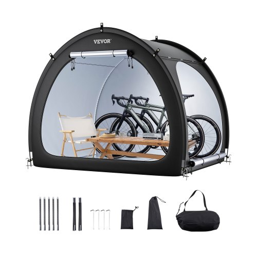 fahrradzelt-456srx.jpg VEVOR Fahrradzelt, 4 bis 5 Fahrräder, geräumige Fahhrradgarage mit belüftetem Fenster, fächerförmige Fahrradschuppe mit hochfestem Fiberglas & ... – Bild 1