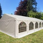 Partyzelt 6x12m, PVC weiß mit Bodenrahmen und Dachverstrebung