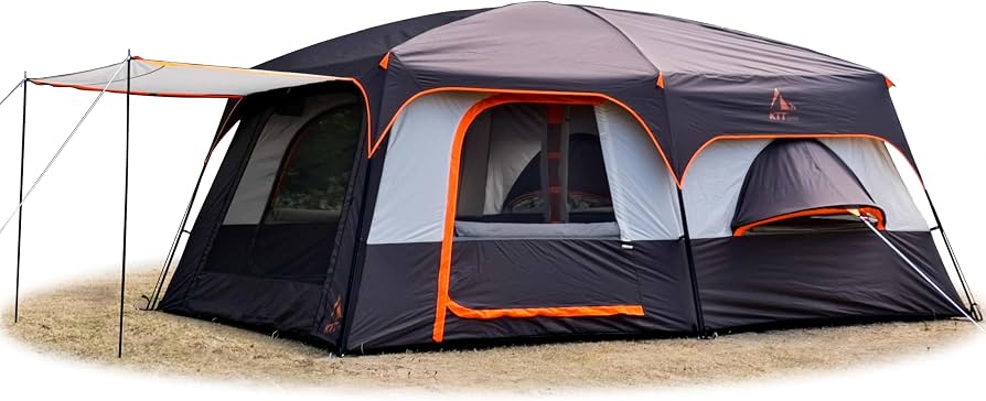 grosses-zelt-004ojc.jpg KTT Großes Zelt für 6 Personen, Familien Kabinenzelt, Regenzelt für Wetter, 2 Zimmer, 3 Türen und 3 Fenster mit Netz, gerade Wand, wasserdicht, ... – Bild 1