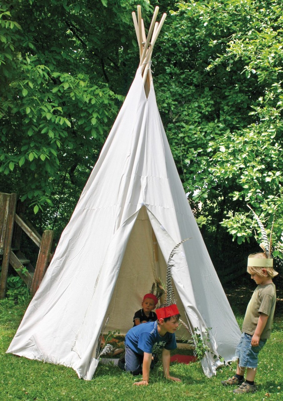 indianer-zelt-710rvc.jpg Tipi groß / Großes Indianerzelt / Durchmesser: 270 cm, Höhe: 325 cm / Material: wasserabweisender Zeltstoff aus Baumwolle + steckbares Holzgestänge – Bild 1