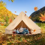 VEVOR Glockenzelt 5 x 3 m Jurten Zelt TC Baumwolle mit hochfesten Eisenstangen und einer PVC Bodenplane Campingzelt Familienzelt 8 Fenster ...