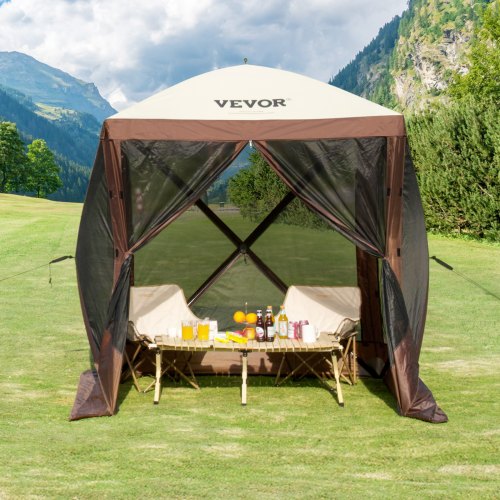 pavillo-zelt-022huo.jpg VEVOR Pop Up Pavillonzelt, Pop Up Zelt mit 4 seitigem Baldachin, Sonnenschutz mit 4 abnehmbaren Sichtschutz Windtüchern und Netzfenstern, 6 x 6 Fuß, ... – Bild 1