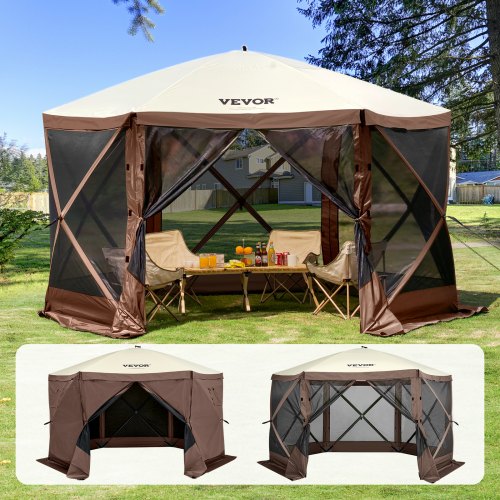 pavillo-zelt-210brx.jpg VEVOR Pop Up Pavillonzelt, Pop Up Zelt mit 6 seitigem Baldachin, Sonnenschutz mit 6 abnehmbaren Sichtschutz Windtüchern und Netzfenstern, 12,5 x 12,5 ... – Bild 1