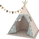 Tipi Zelt für Kinder, Waschbar Kinderzelt mit Gepolsterter Decke | Lichterkette, Tragetasche, Segeltuch Spielzelt für Mädchen & Jungen, Massive Kiefernholzstangen, Einfache Montage: Amazon.de: Spielzeug