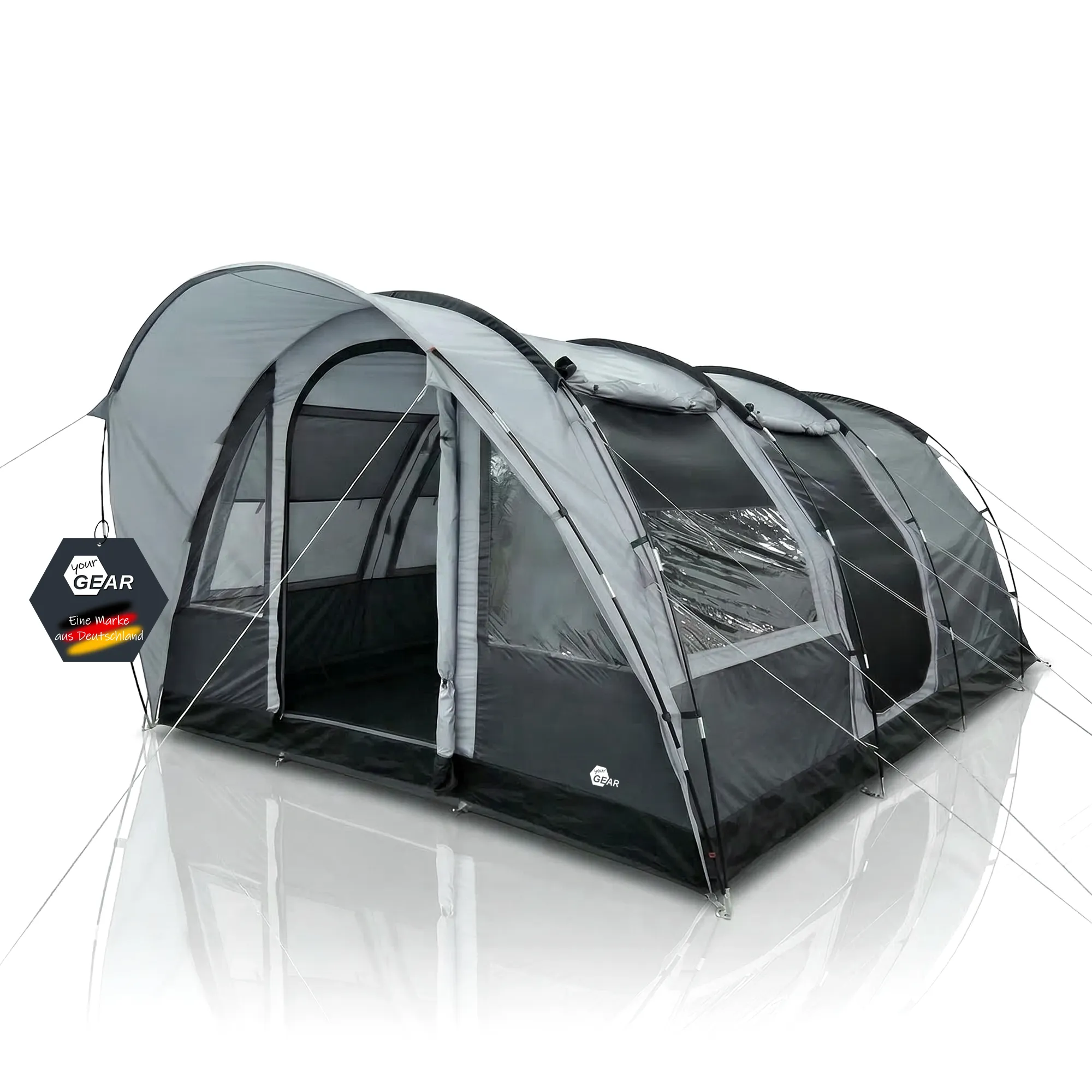 zelt-fuer-5-personen-401mhz.webp your GEAR Zelt Bora 5 Personen Tunnelzelt Stehhöhe Bodenwanne 5000 mm Vordach Grau – Bild 1