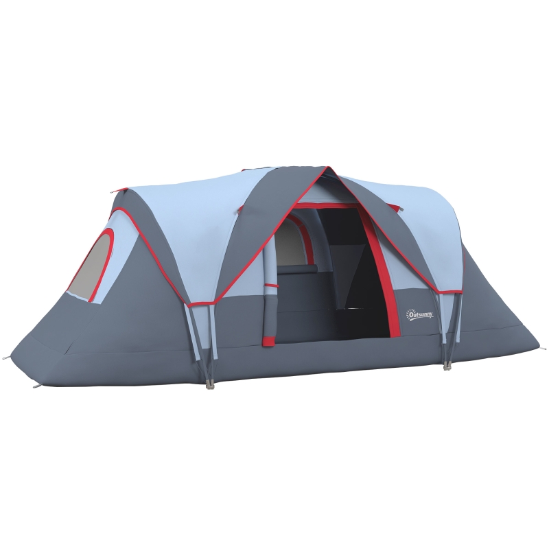 zelt-fuer-6-personen-341myx.jpg Outsunny Zelt für 5 6 Personen, Campingzelt mit Heringen, Tunnelzelt, Kuppelzelt, Polyester, Grau, 4,55 x 2,3 x 1,8 m | Aosom.de – Bild 1