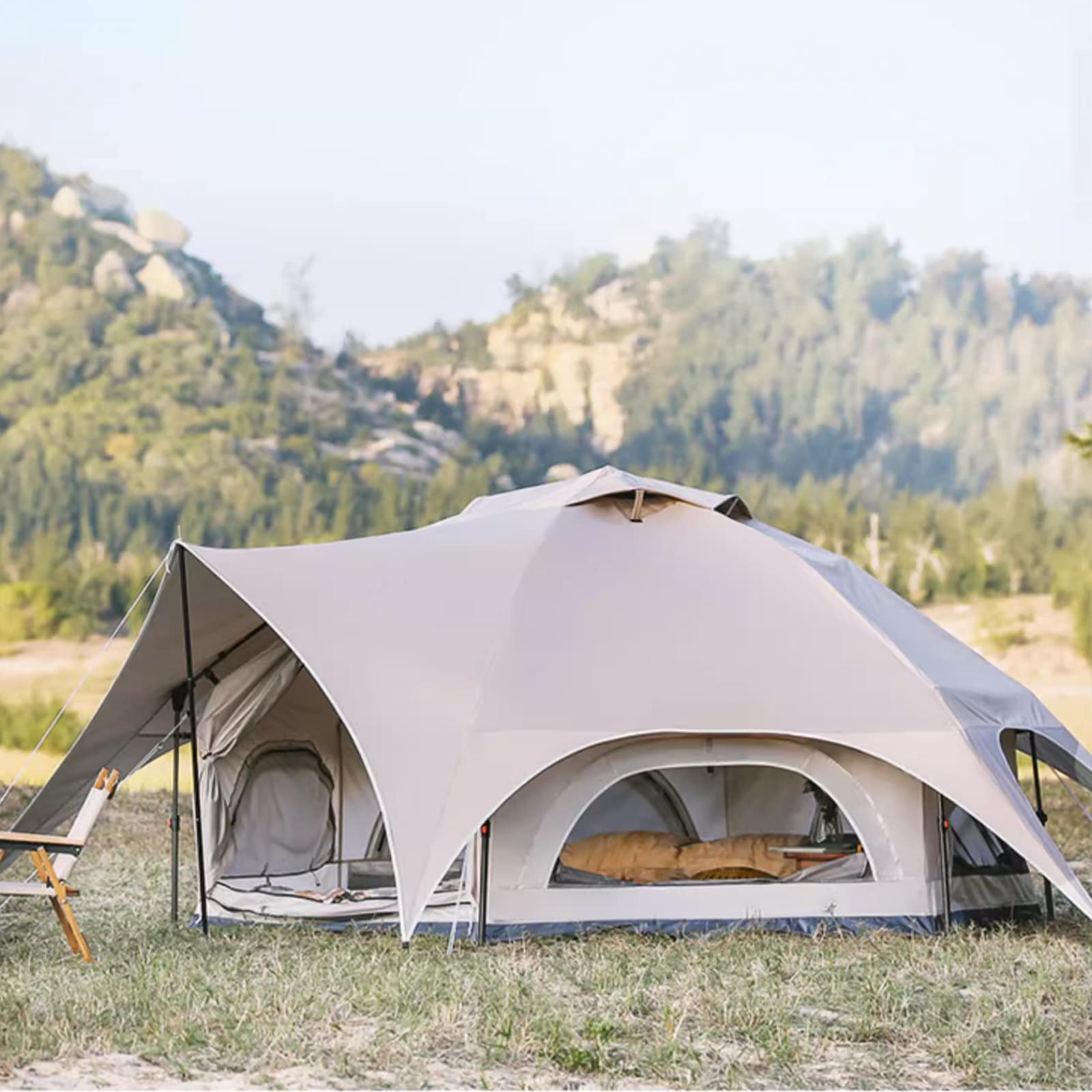 zelt-fuer-6-personen-540iji.jpg Zelte Sechseckiges 6 Mann Festival Kuppelzelt, 6 Personen Familiencampingzelte mit 360° Panoramablick, 4 Jahreszeiten Luxus Doppelschicht Glamping Glockenzelt aus großem Segeltuch for Urlaubswanderpar : Amazon.de: Sport & Freizeit – Bild 1