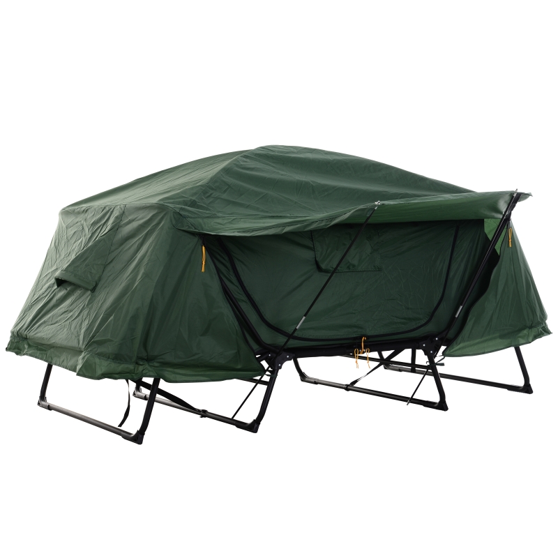 zelt-mit-feldbett-035txo.jpg Outsunny Feldbett, Faltbares Campingbett, 2 Schicht Zelt, Inkl. Tragetasche, Stahl Oxford, Grün, 210 x 120 x 120 cm Feldbett Campingbett 2 Schicht Zelt Tragetasche Alu Oxford Grün | Aosom.de – Bild 1