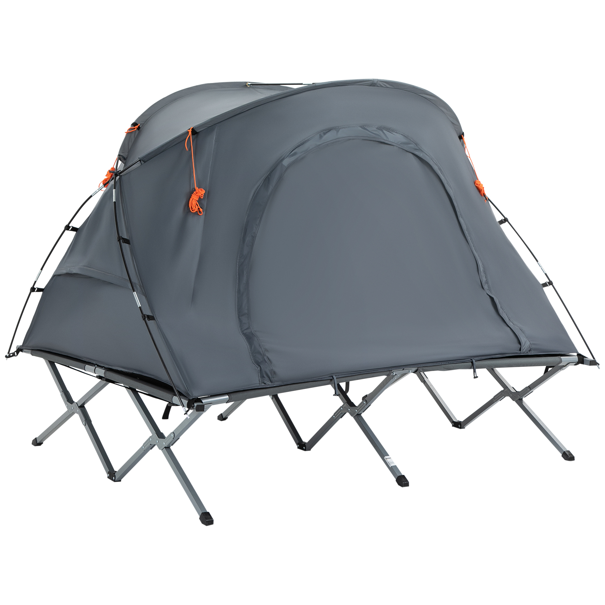 zelt-mit-feldbett-169rln.jpg Outsunny Zelt für zwei Personen mit Feldbett und Matratze, faltbar, Grau, 200 x 146 x 159 cm | Aosom.de – Bild 1