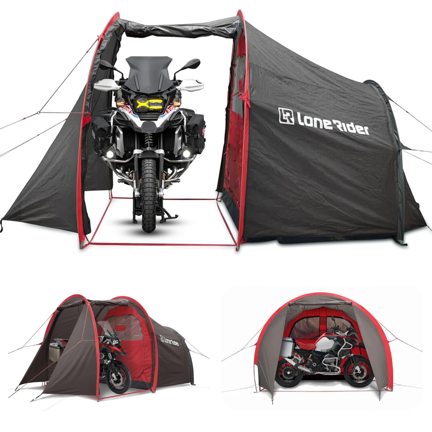 zelt-motorrad-976lks.jpg Lone Rider Motorrad Camping Zelt 2 Personen Wasserdicht, Garage | Wasserdichtes MotoTent mit separater Motorrad Garage. Inkl. Tragetasche, ... – Bild 1