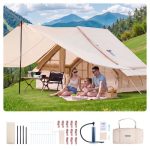 VEVOR Aufblasbare Zelte für Camping 3x2x2 m, 3–5 Personen, 300D Oxford 4 Jahreszeiten Glamping Zelt mit Baldachin, Handpumpe, Ofenanschluss, 2 Türen & 2 Netzfenstern (Aufbewahrungstasche inkl.)
