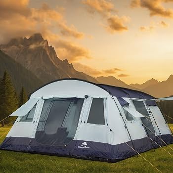 zelte-camping-518bla.jpg CampFeuer Zelt XtraL für 6 Personen | 5000 mm Wassersäule | Dunkelblau/Grau | XXL Tunnelzelt mit Vorraum, Fest vernähter Boden | Gruppenzelt, Campingzelt, Familienzelt, Outdoor Zelt, Festivalzelt : Amazon.de: Sport & Freizeit – Bild 1