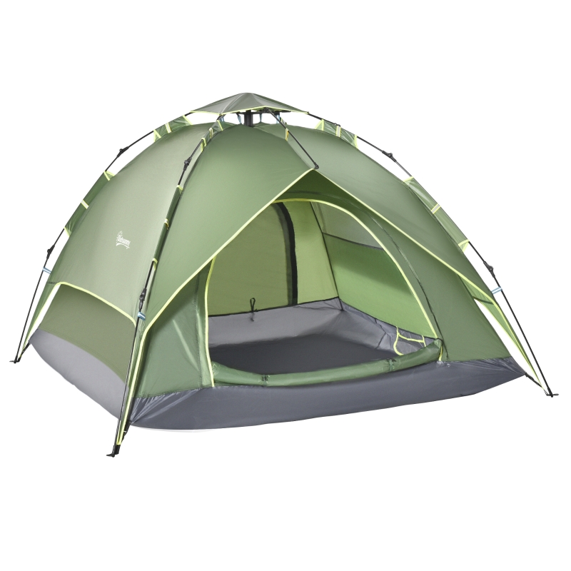 zelte-camping-766kfr.jpg Outsunny Doppelzelt Campingzelt Outdoorzelt Familienzelt Quick Up Zelt 2 Erwachsene + 1 Kind 4 Jahreszeiten wasserdicht Tragetasche 2 Türen Polyester + Glasfaser Dunkelgrün 210 x 210 x 140 cm | Aosom.de – Bild 1